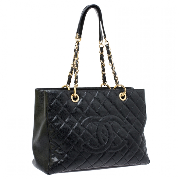 Pre Owned Chanel Black Quilted Caviar Leather Grand Shopper Tote