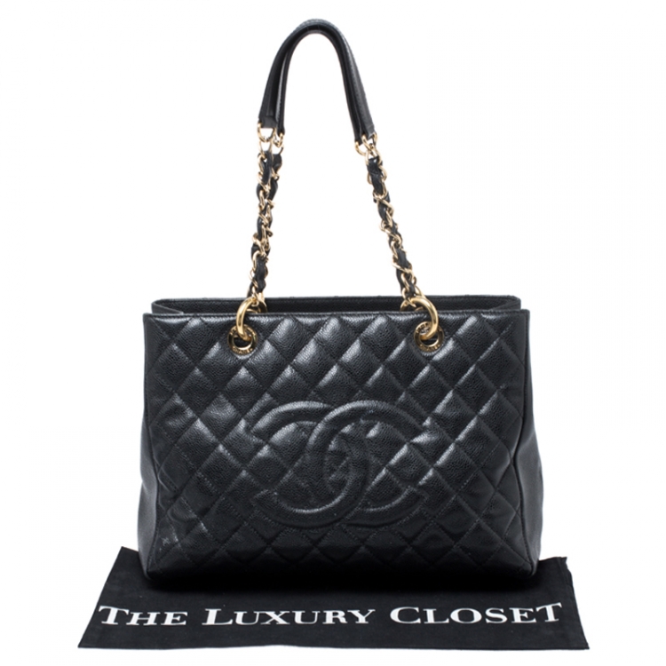 Pre Owned Chanel Black Quilted Caviar Leather Grand Shopper Tote
