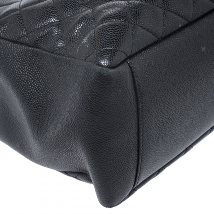 Pre Owned Chanel Black Quilted Caviar Leather Grand Shopper Tote