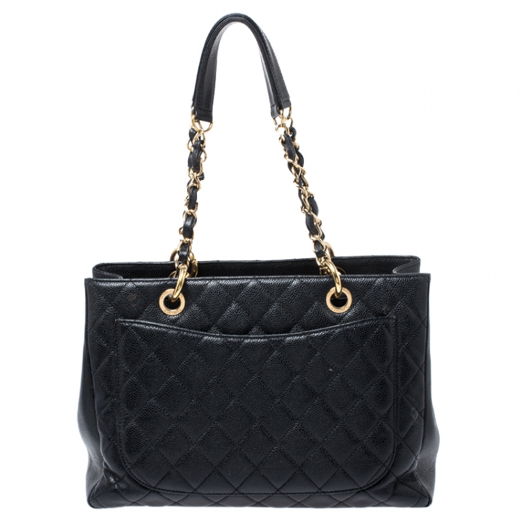 Pre Owned Chanel Black Quilted Caviar Leather Grand Shopper Tote