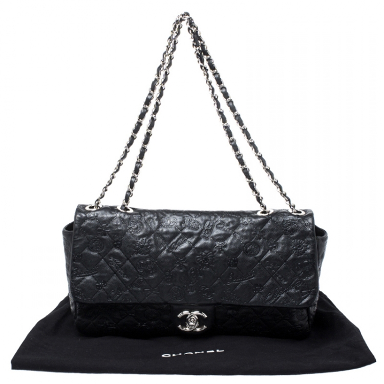 Pre Owned Chanel Black Lucky Charm Embossed Leather CC Flap Bag