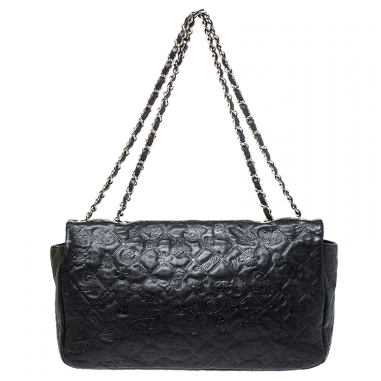 Pre Owned Chanel Black Lucky Charm Embossed Leather CC Flap Bag