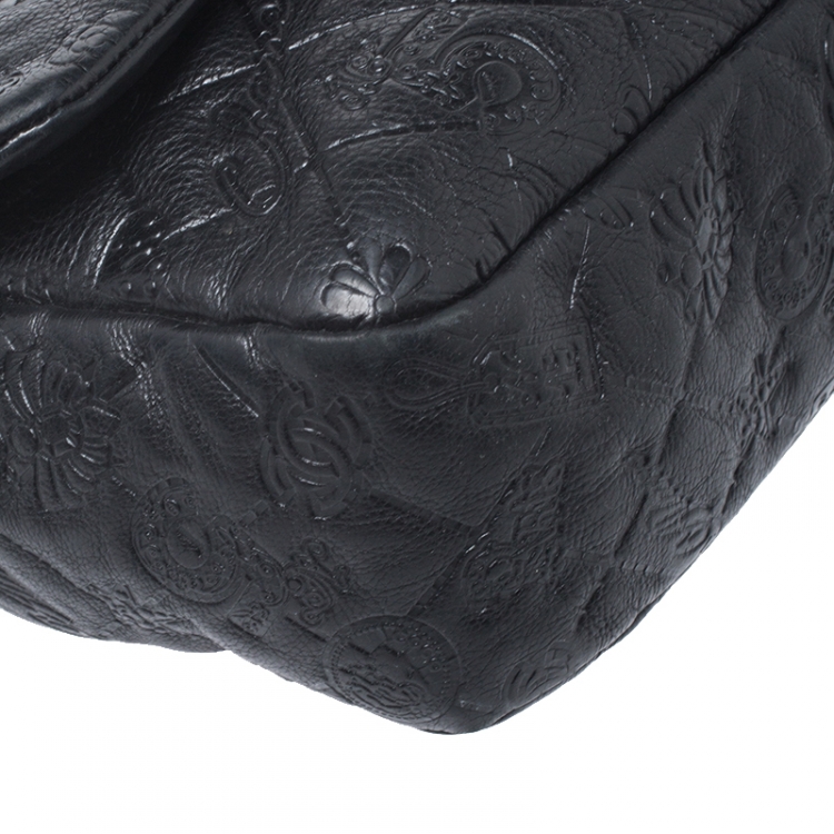 Pre Owned Chanel Black Lucky Charm Embossed Leather CC Flap Bag