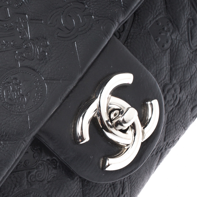 Pre Owned Chanel Black Lucky Charm Embossed Leather CC Flap Bag