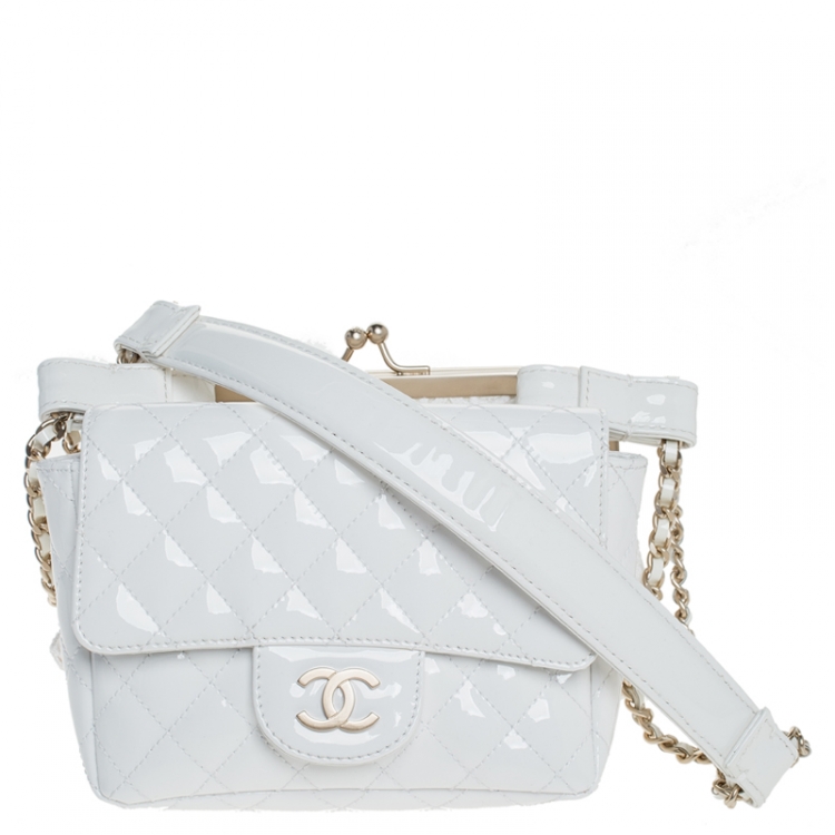 Chanel White Patent Leather and Lace Mini Kiss Lock Double Sided Bag Chanel  | The Luxury Closet