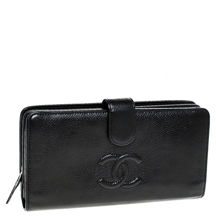 Pre Owned Chanel Black Leather CC Long Bifold Wallet
