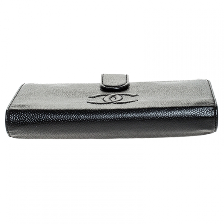 Pre Owned Chanel Black Leather CC Long Bifold Wallet