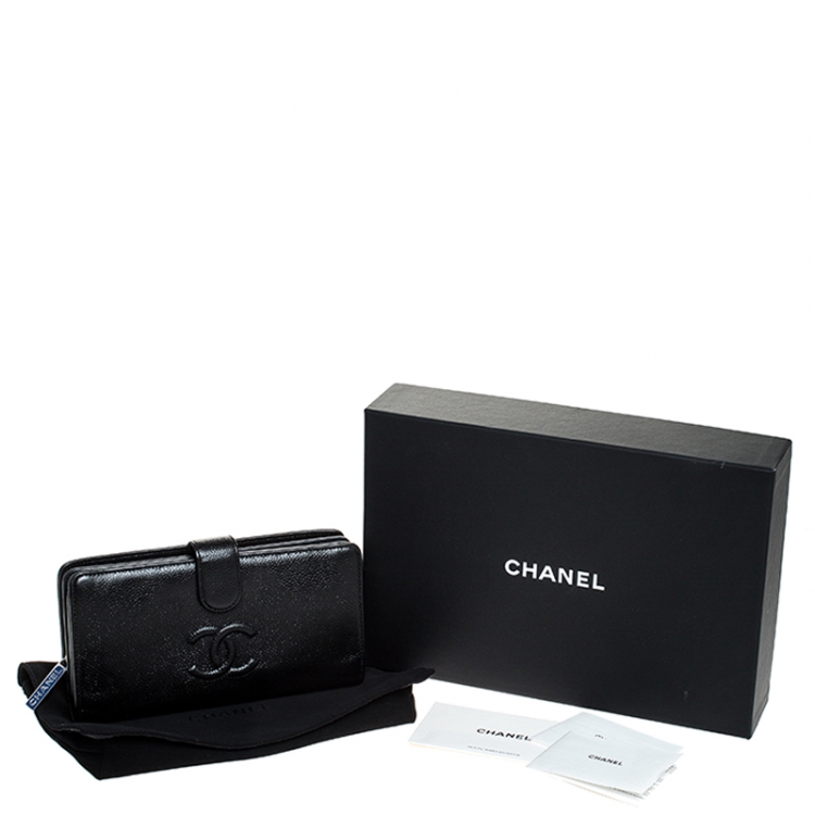 Pre Owned Chanel Black Leather CC Long Bifold Wallet