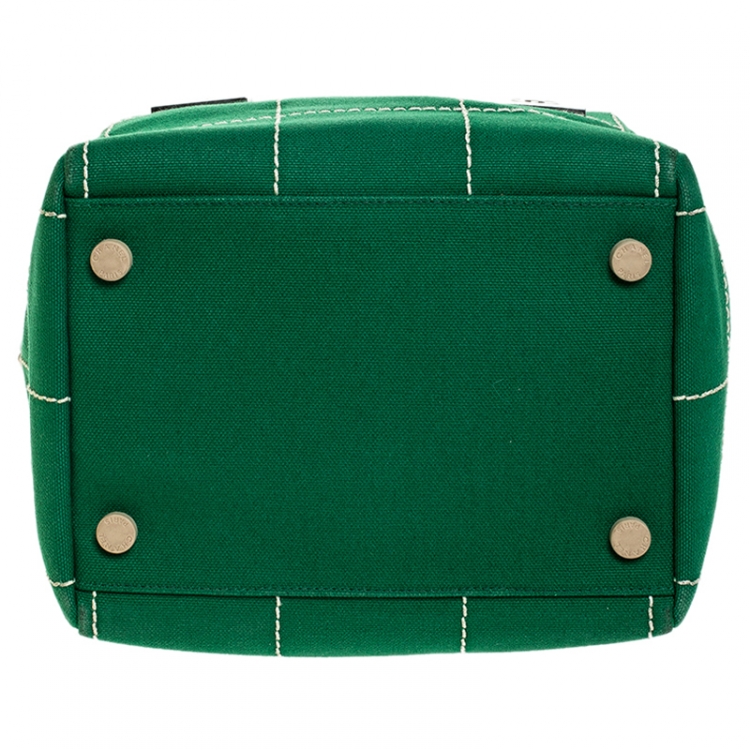 Pre Owned Chanel Green Chocolate Bar Stitch Canvas Boston Bag