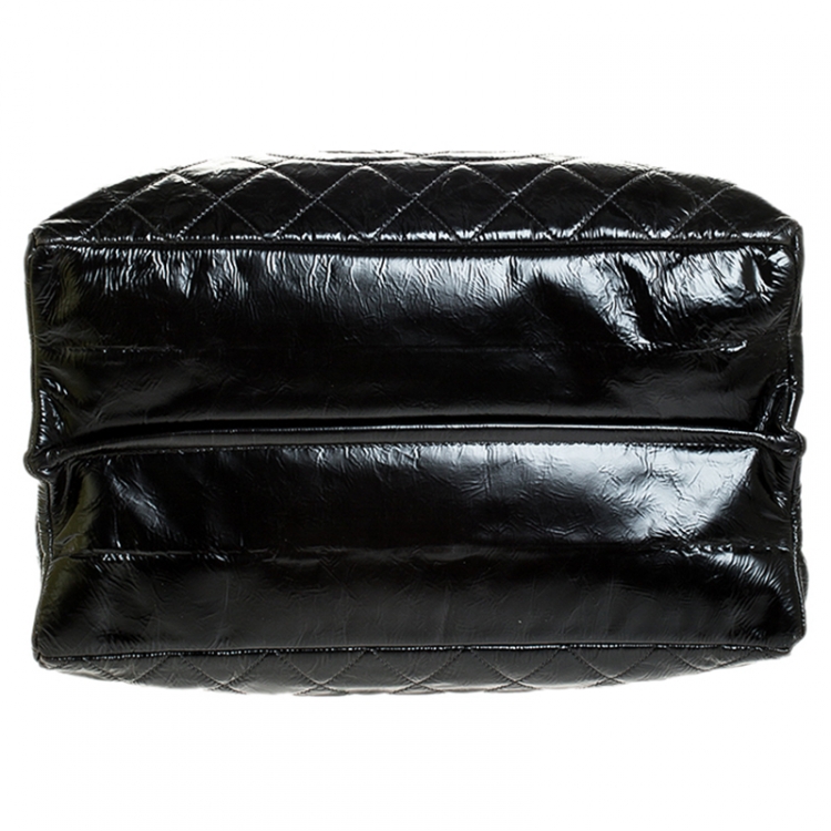 Pre Owned Chanel Black Quilted Crackled Glossy Leather Grand Shopper Tote