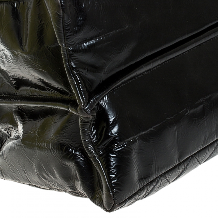 Pre Owned Chanel Black Quilted Crackled Glossy Leather Grand Shopper Tote