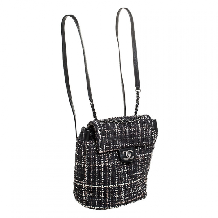 Pre Owned Chanel Black/White Tweed Urban Spirit Backpack 