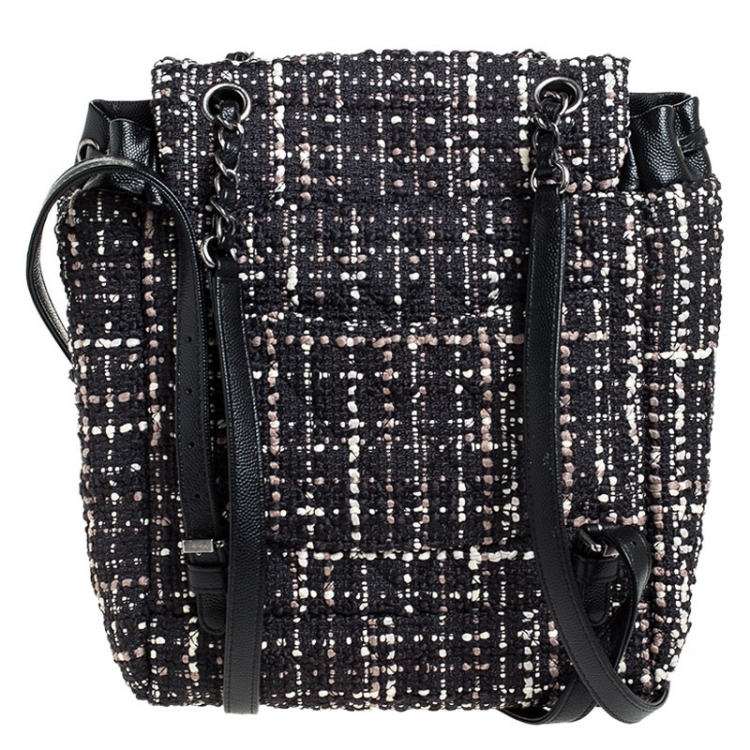 Pre Owned Chanel Black/White Tweed Urban Spirit Backpack 