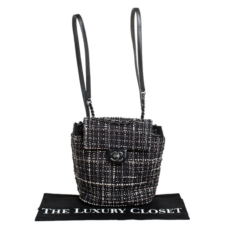 Pre Owned Chanel Black/White Tweed Urban Spirit Backpack 