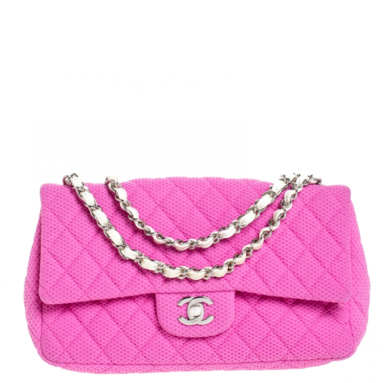 Chanel Pink/White Quilted Perforated Jersey Medium Classic Single Flap Bag  Chanel | The Luxury Closet