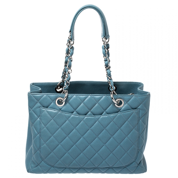 Pre Owned Chanel Blue Quilted Leather Grand Shopper Tote