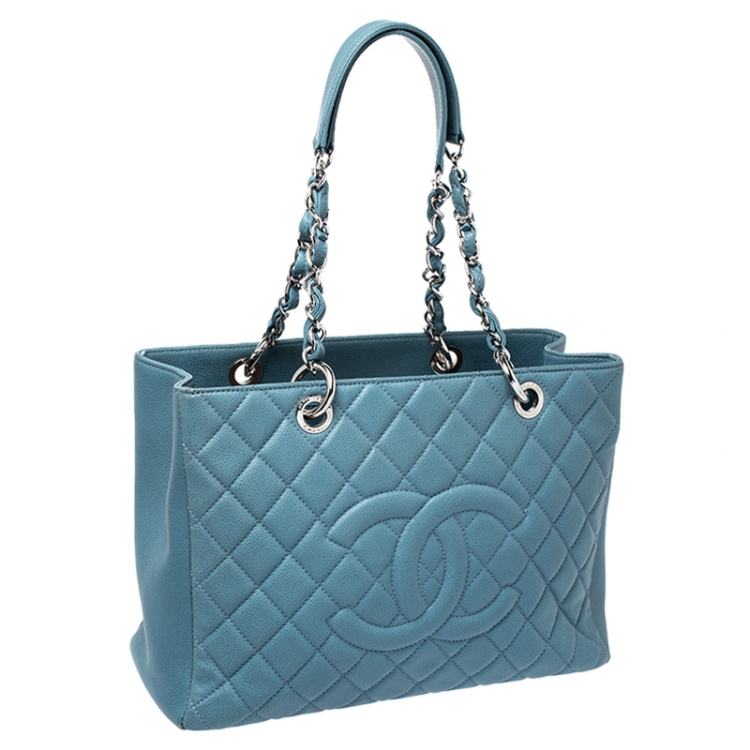 Pre Owned Chanel Blue Quilted Leather Grand Shopper Tote