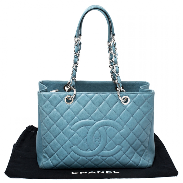 Pre Owned Chanel Blue Quilted Leather Grand Shopper Tote
