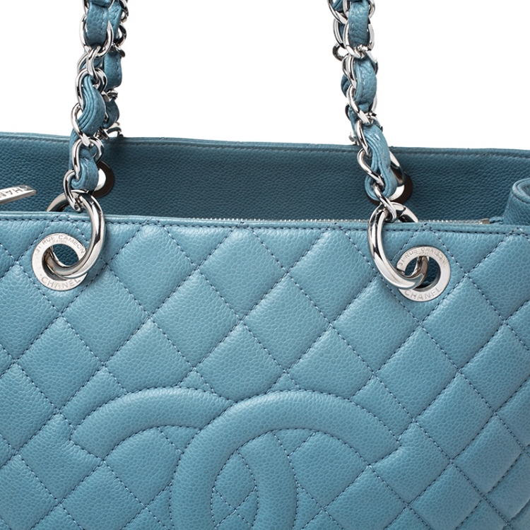 Pre Owned Chanel Blue Quilted Leather Grand Shopper Tote