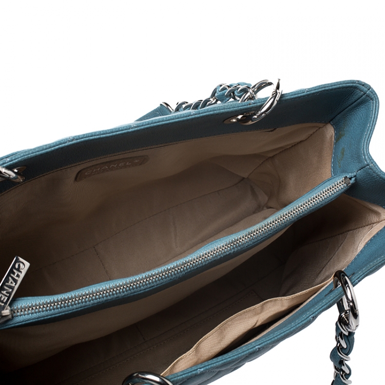 Pre Owned Chanel Blue Quilted Leather Grand Shopper Tote