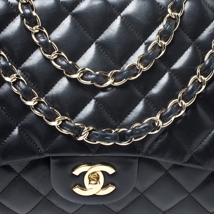 Pre Owned Chanel Black Quilted Leather Jumbo Classic Single Flap Bag