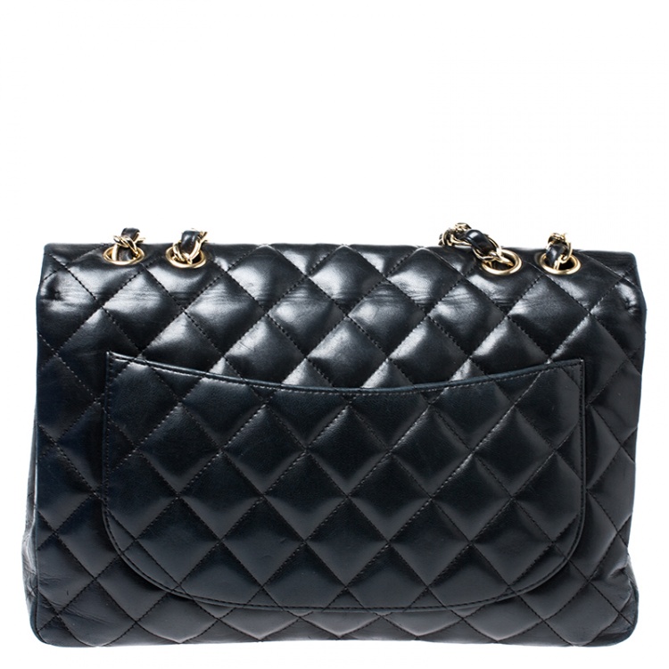 Pre Owned Chanel Black Quilted Leather Jumbo Classic Single Flap Bag
