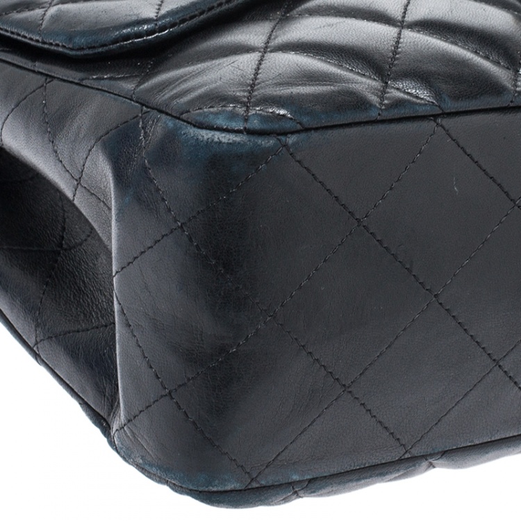 Pre Owned Chanel Black Quilted Leather Jumbo Classic Single Flap Bag