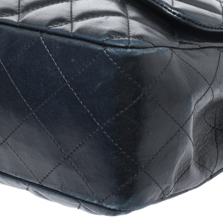 Pre Owned Chanel Black Quilted Leather Jumbo Classic Single Flap Bag