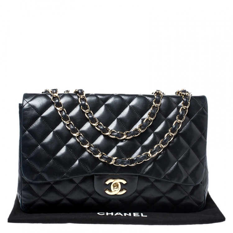 Pre Owned Chanel Black Quilted Leather Jumbo Classic Single Flap Bag