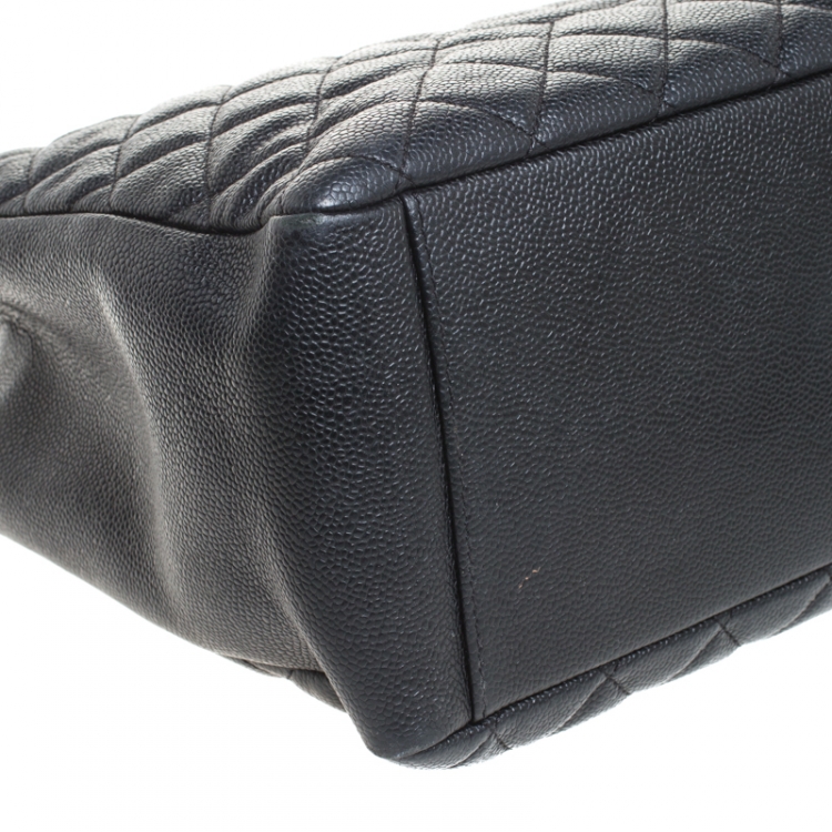 Pre Owned Chanel Black Quilted Caviar Leather Grand Shopper Tote