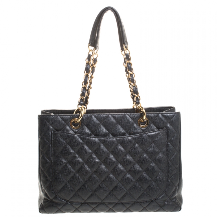 Pre Owned Chanel Black Quilted Caviar Leather Grand Shopper Tote