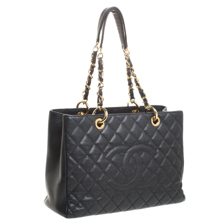 Pre Owned Chanel Black Quilted Caviar Leather Grand Shopper Tote