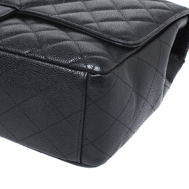 Pre Owned Chanel Black Quilted Caviar Leather Maxi Classic Single Flap Bag