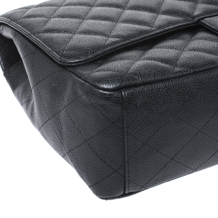 Pre Owned Chanel Black Quilted Caviar Leather Maxi Classic Single Flap Bag