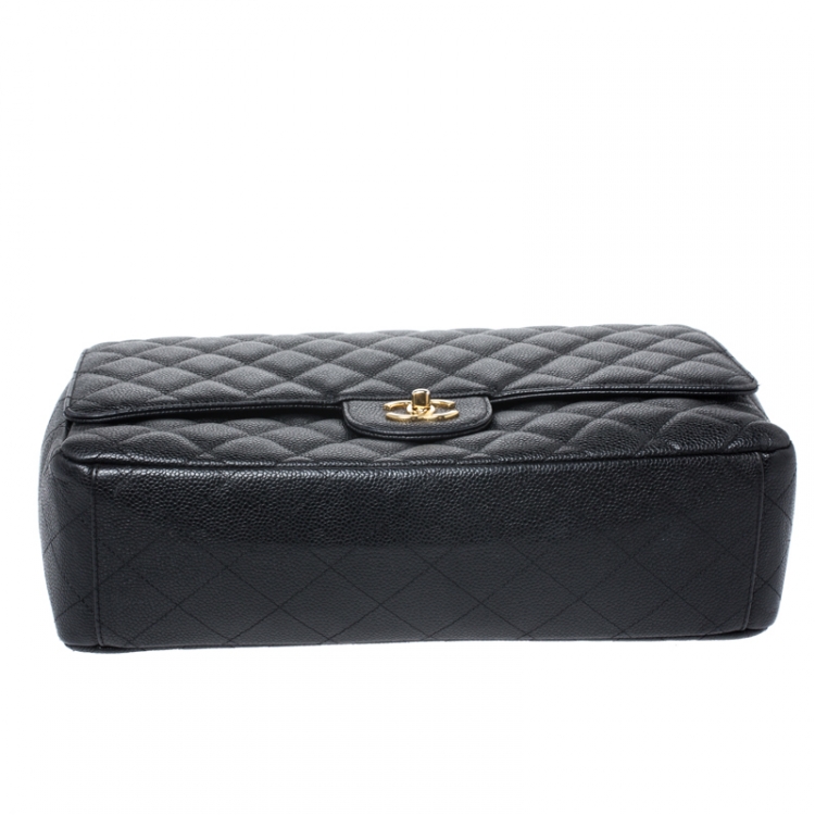 Pre Owned Chanel Black Quilted Caviar Leather Maxi Classic Single Flap Bag