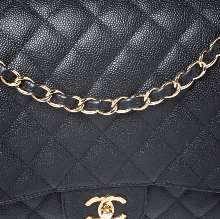 Pre Owned Chanel Black Quilted Caviar Leather Maxi Classic Single Flap Bag
