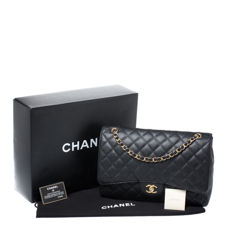 Pre Owned Chanel Black Quilted Caviar Leather Maxi Classic Single Flap Bag