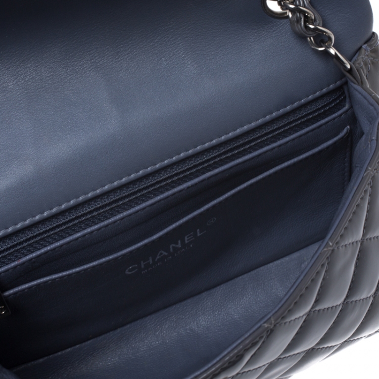 Pre Owned Chanel Grey Quilted Patent Leather Mini Flap Bag