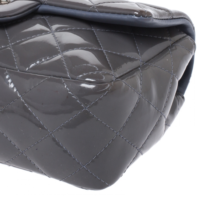 Pre Owned Chanel Grey Quilted Patent Leather Mini Flap Bag