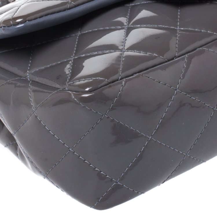 Pre Owned Chanel Grey Quilted Patent Leather Mini Flap Bag