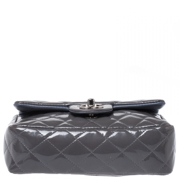 Pre Owned Chanel Grey Quilted Patent Leather Mini Flap Bag