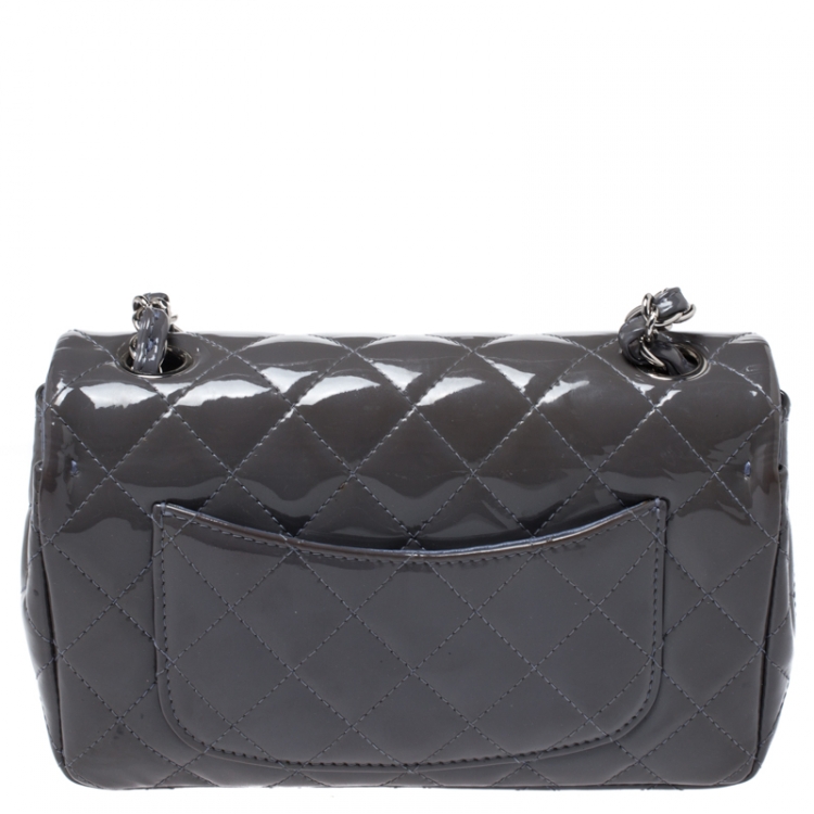 Pre Owned Chanel Grey Quilted Patent Leather Mini Flap Bag