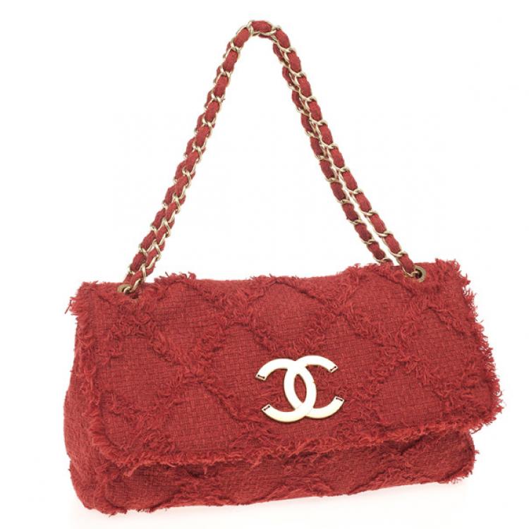 Pre Owned Chanel Orange Tweed Flap Shoulder Bag