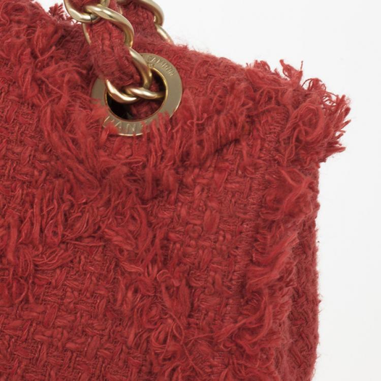 Pre Owned Chanel Orange Tweed Flap Shoulder Bag