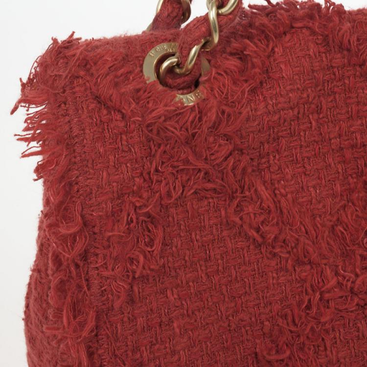 Pre Owned Chanel Orange Tweed Flap Shoulder Bag