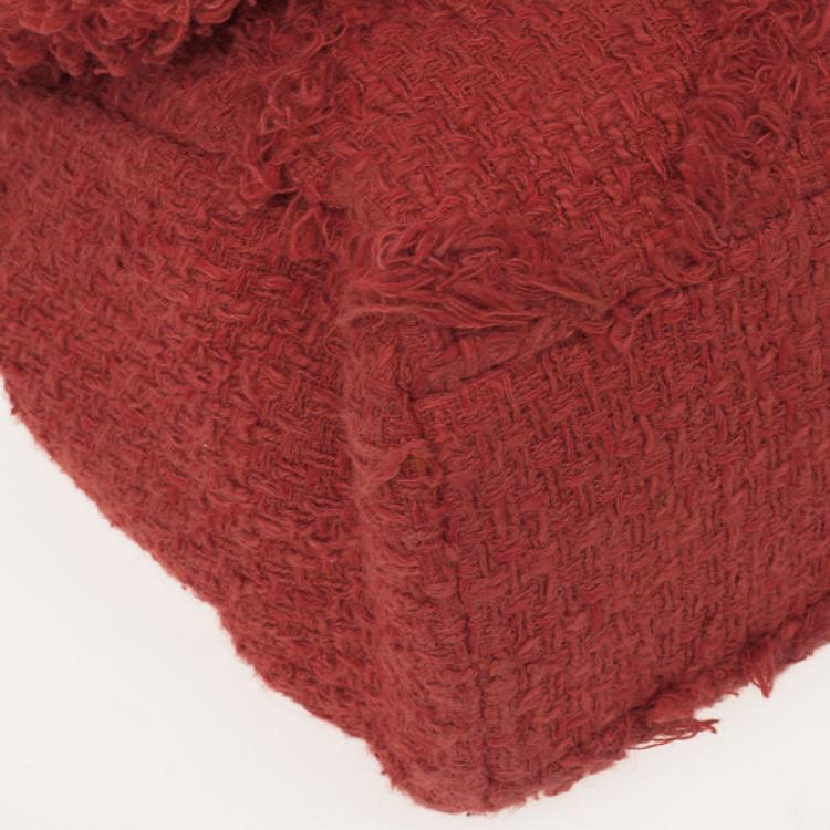 Pre Owned Chanel Orange Tweed Flap Shoulder Bag