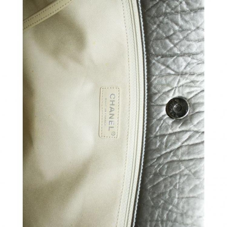 Pre Owned Chanel Grey Quited Leather Metallic Reissue Tote Bag
