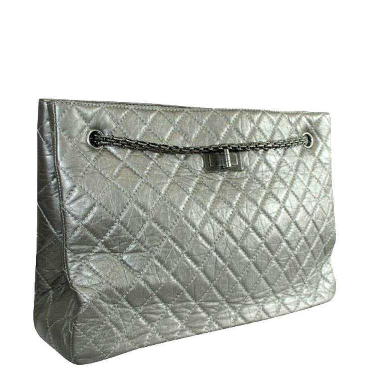 Chanel Grey Quited Leather Metallic Reissue Tote Bag Chanel