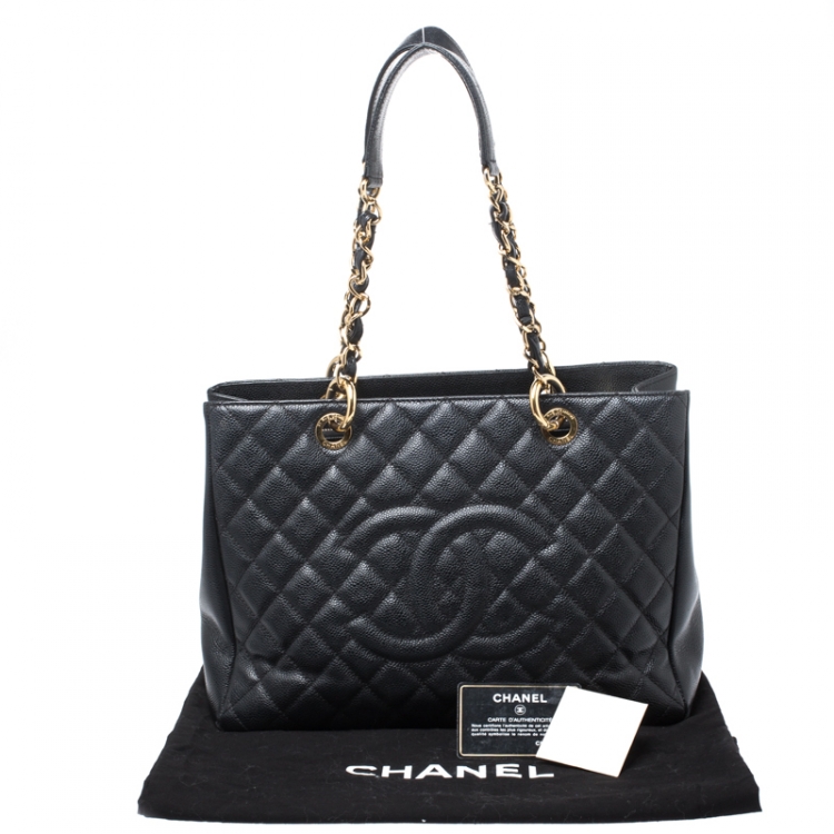 Pre Owned Chanel Black Quilted Caviar Leather Grand Shopper Tote