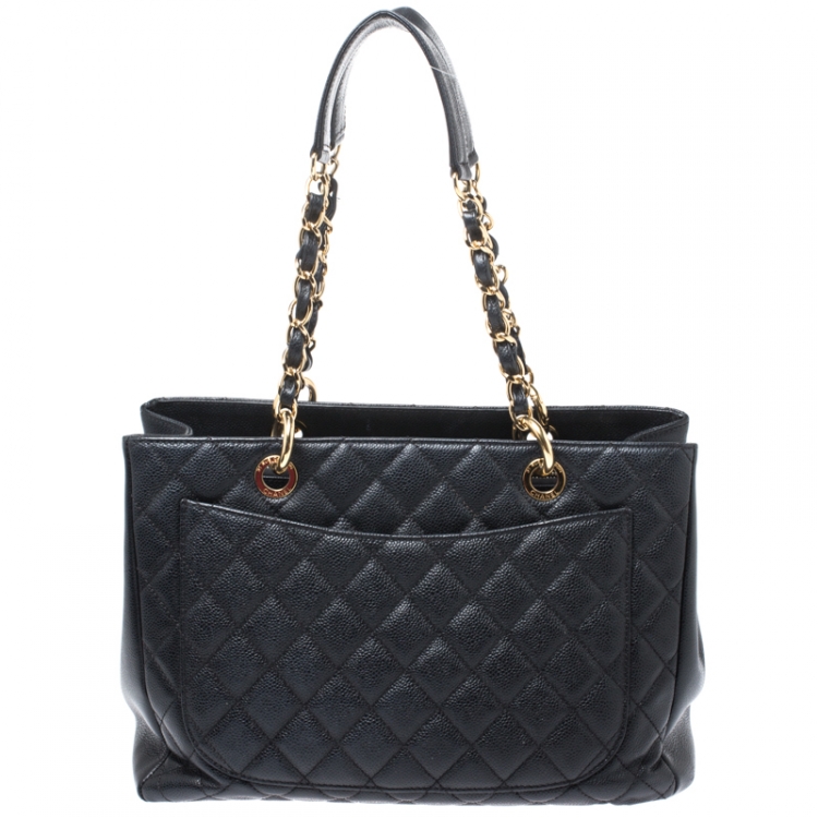 Pre Owned Chanel Black Quilted Caviar Leather Grand Shopper Tote